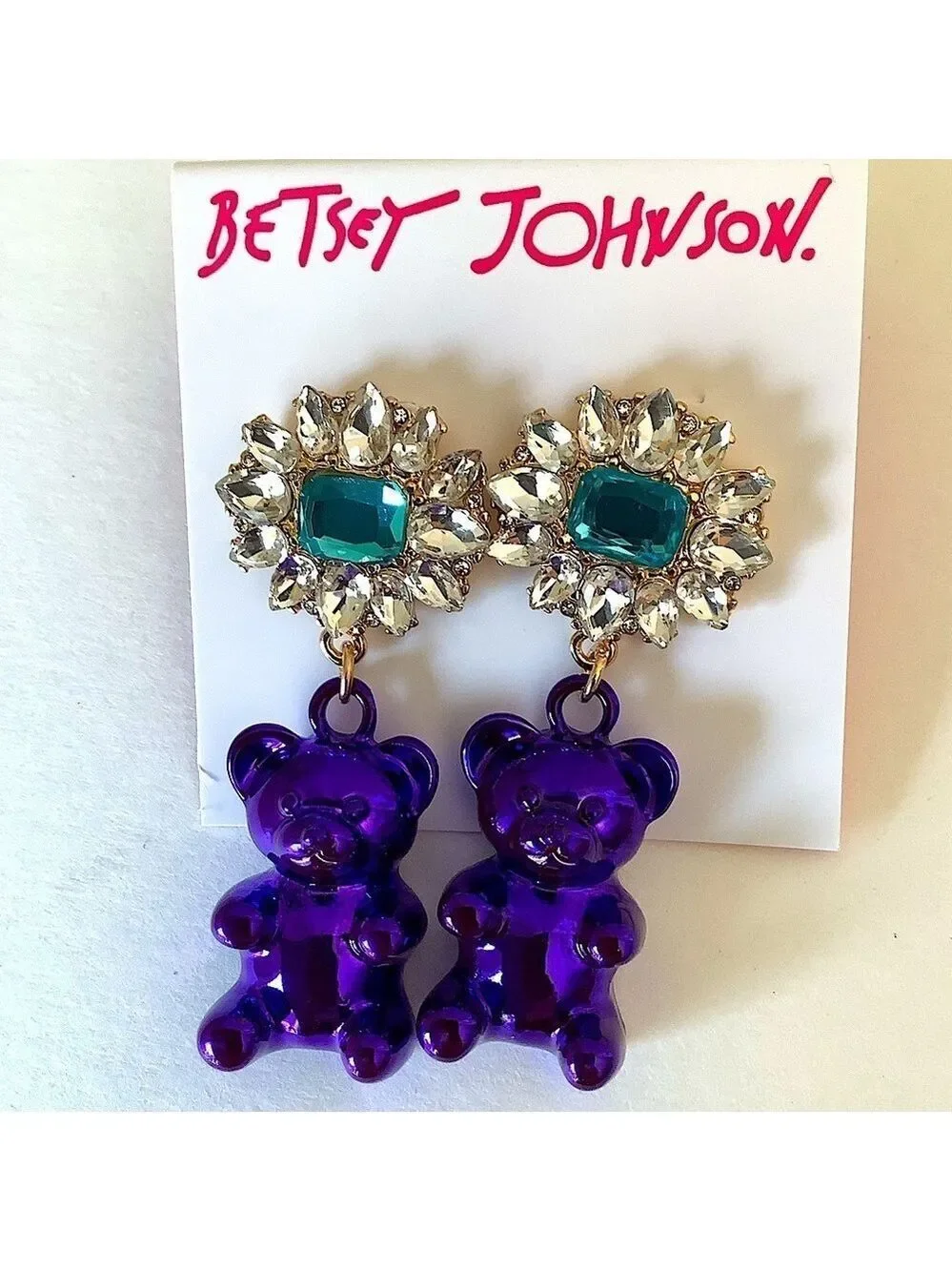 Betsey Johnson Sugar Rush Purple Bear Earrings New
